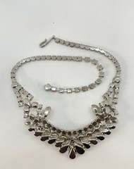 Vintage Rhinestone Crystal Silver-Tone BIB Statement Necklace Choker ~ 15-in