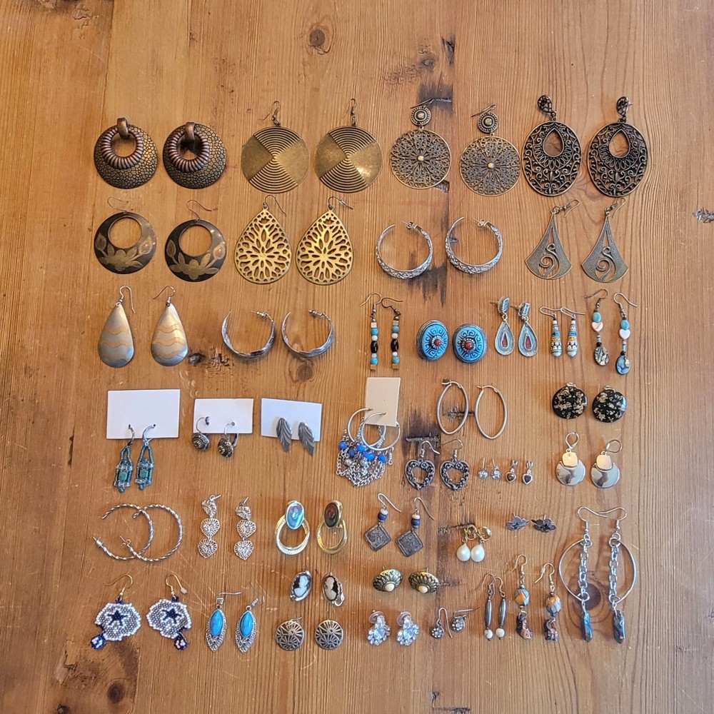 Lot Of 40 Pairs Wearable Vintage Fashion Earrings Wear Or Resell Great Variety
