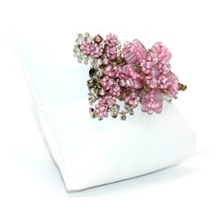 Signed Miriam Haskell Pink Art Glass Floral Brooch Hand Wired Vintage