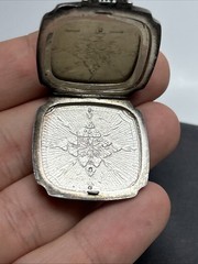 Antique Art Deco Sterling Silver Flower Basket Enamel Locket Necklace
