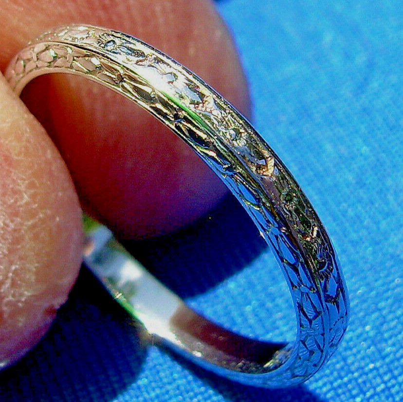ORIGINAL Art Deco Wedding Band 18K WHITE GOLD Antique Anniversary Ring Size 6.5