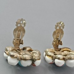 Vintage Clip On Fruit Cluster Earrings White Orange Blue Gold Tone Repaired
