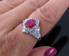 Vintage 1.17ct Vivid Red Ruby & 0.68ct Diamond Platinum Cocktail Ring Size 7