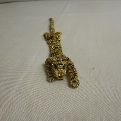 Vtg Articulated Green Eyed Tiger Bracelet Gold Tone Pave Rhinestones Blk Enamel