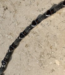 ❤️✨Genuine VINTAGE STERLING SILVER MARCASITE GARNET HEART ESTATE Tennis Bracelet
