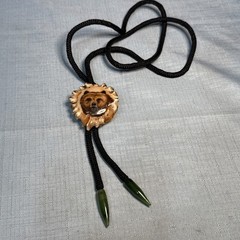 Vintage Western Cowboy Antler Panted Bear Bolo Tie Necktie Bow tie Jade Signed