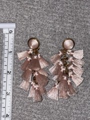 Vintage Sugarfix signed gold tone light pink tassel dangle earrings