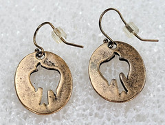 Vintage Copper Bird Cut-Out Dangle Earrings Pierced Hook 1.25 in