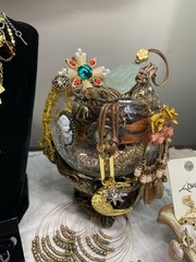 VTG Curated Mystery Costume Jewelry Jar Gold Tone Pastels Pearls Cameo WOW