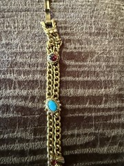 Vintage Double stranded gold tone Bracelet with various Stones 6.5”