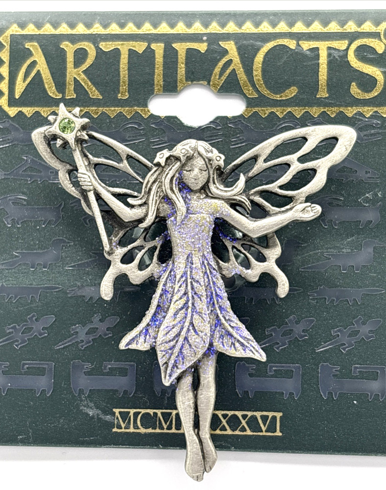 JJ Jonette Vintage Angel Fairy Purple Sparkle Brooch Pin Silvertone NOS RARE!