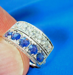 Original EARTH MINED DIAMOND SAPPHIRE Deco Statement Ring PLATINUM Filigree Band