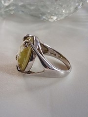 Vintage Designer Faceted Prehnite Cocktail Statement Ring Size 9 Sterling Silver