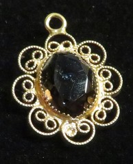 Vintage Smoky Quartz Gold Tone Filigree Pendant 7/8″ Fashion Unmarked Charm Nice