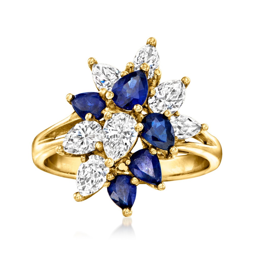 Vint Diamond & Sapphire Cluster Rng in 18k Gold Size 6.5