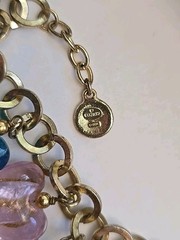 Graziano Art Glass Hearts Charm Bracelet Pink Green Blue 8-9″ Gold Plated