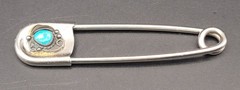 Vintage Scovill Silver Safety Pin With Turquoise Stone Accent – 4.25″ Long