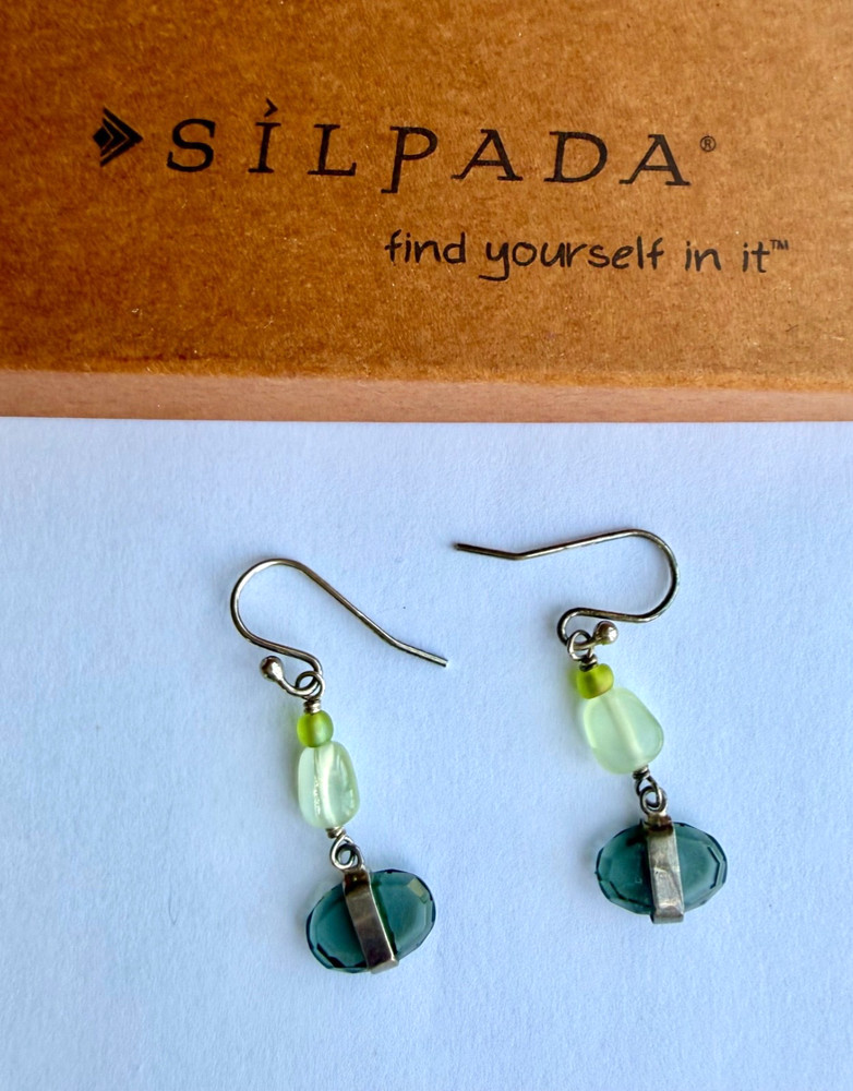 SILPADA Sterling Silver 925 Green Glass PREHNITE Seed Bead DANGLE EARRINGS W1836