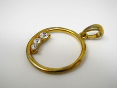 Vintage Gold Tone Open Circle Pendant with 3-Stone Crystal Accent Slide Charm