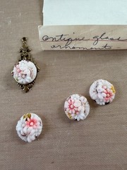 10 Antique Floral Milk Glass Cabochons Pink White Flower Jewelry Making NOS Lot