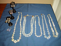 LOT Of 5 Vintage 40s/50s Clear Aurora Borealis Necklaces and Earrings