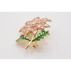 Vintage Christmas Flower Pin Brooch Glitter Enamel Red Silver Gold NOS BinA3
