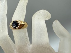 VINTAGE ESTATE 24K GOLD PLATED BLACK CRYSTAL MEN WOMEN UNISEX RING SIZE 7