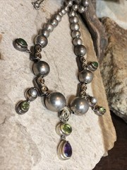 15. Vintage 925 Sterling Silver Ball charm Gemstone Beaded Sliding Necklace 17″