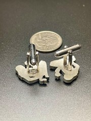 Vintage Art Deco Kneeling Siren Cufflinks Sculptural Novelty Silver Tone