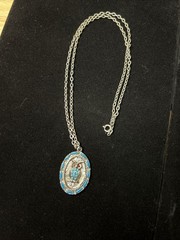 VTG Owl Pendant Necklace Turquoise Cabochon Silver Tone Southwest Style 24”