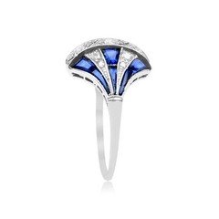 Art Deco Style Lab Created Diamond & Sapphire 14k White Gold FN Engagement Ring