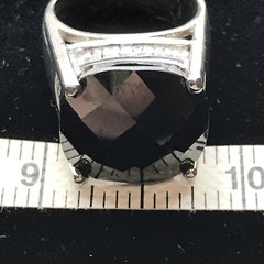 Vintage 925 Sterling Silver Black Onyx – Clear Cubic Zirconia Designer Ring 9