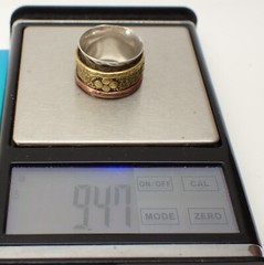 Spinner Band Bohemian Ring Fidget 3-Tone Sterling Silver Copper Brass Size 7