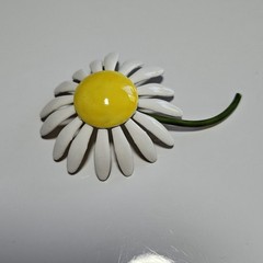 Vintage Original By Robert Yellow White And Green Daisy Metal Brooch