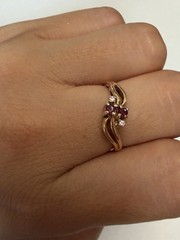 Solid 14k gold vintage pink sapphire diamond ring