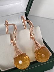 Vintage 1990-s 14 Ct Rolled Gold Citrine Zircons Earrings – Hallmarked 585 RG