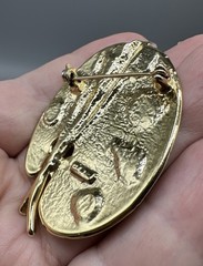 Vtg Paint Palette Artist Brooch Pin Gold Brushed Tone Brush Art To Wear Gift