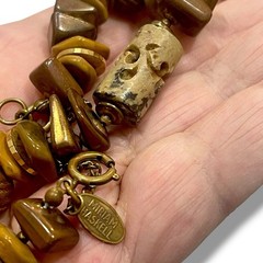 Miriam Haskell Bracelet Agate Stone Honey Brown Gilt Gold Spacers Quartz Vtg 70s
