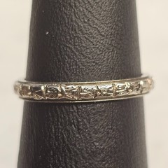Antique BELAIS 18K White Gold Engraved Wedding Band Ring Art Deco Size 5.5