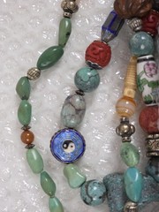 2 VTG Costume Jewelry Multi Stone Necklaces Turquoise Glass Beads Metal Spacers