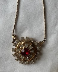 Vintage Jewel Tone Rhinestone Necklace Multicolor Gold Tone Unmarked