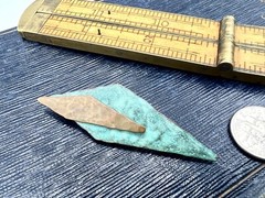 MCM Vintage Artisan Pin Brooch Green Enamel Patina Hammered Copper Abstract