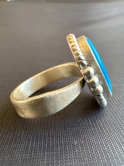 Vintage 925 Sterling Silver Blue Green Stone Ring Adjustable Size