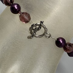 Purple Glass Bead Bracelet Oblong Round Soft Facet Acrylic Toggle Wear 7″