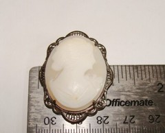 Vintage Harwood 6.1g Sterling Silver Carved Shell Cameo Brooch Pin 37mm x 30mm