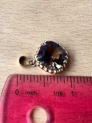 VINTAGE 14K YELLOW GOLD LARGE CUSHION CUT SMOKY QUARTZ PENDANT CHARM NECKLACE