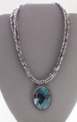 Cookie Lee NWT Silver Tone Beaded Necklace w/ Faceted Mirror Pendant 15″ to 19”