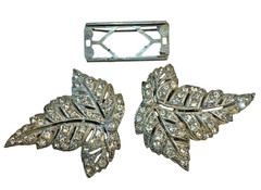 Vintage Coro Duette Leaves Convertible Brooch Pin Silver Clear Rhinestone Pin