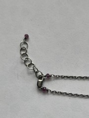 Sterling Silver Tiny Peace Sign Pendant Necklace with Pink Gemstone Dangle 18”
