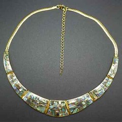 14k Gold Plated Brass Choker Collar Necklace with Abalone
